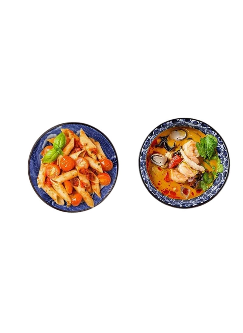 FS COOL Ceramic Soup Bowls Noodle Bowl Porcelain Bowl Salad Bowls Cereal Snack BowlsKitchen Bowl Fruit Bowl with Attractive Design Pottery Bowls Yougrt Bowl Pack of 2 Blue and White