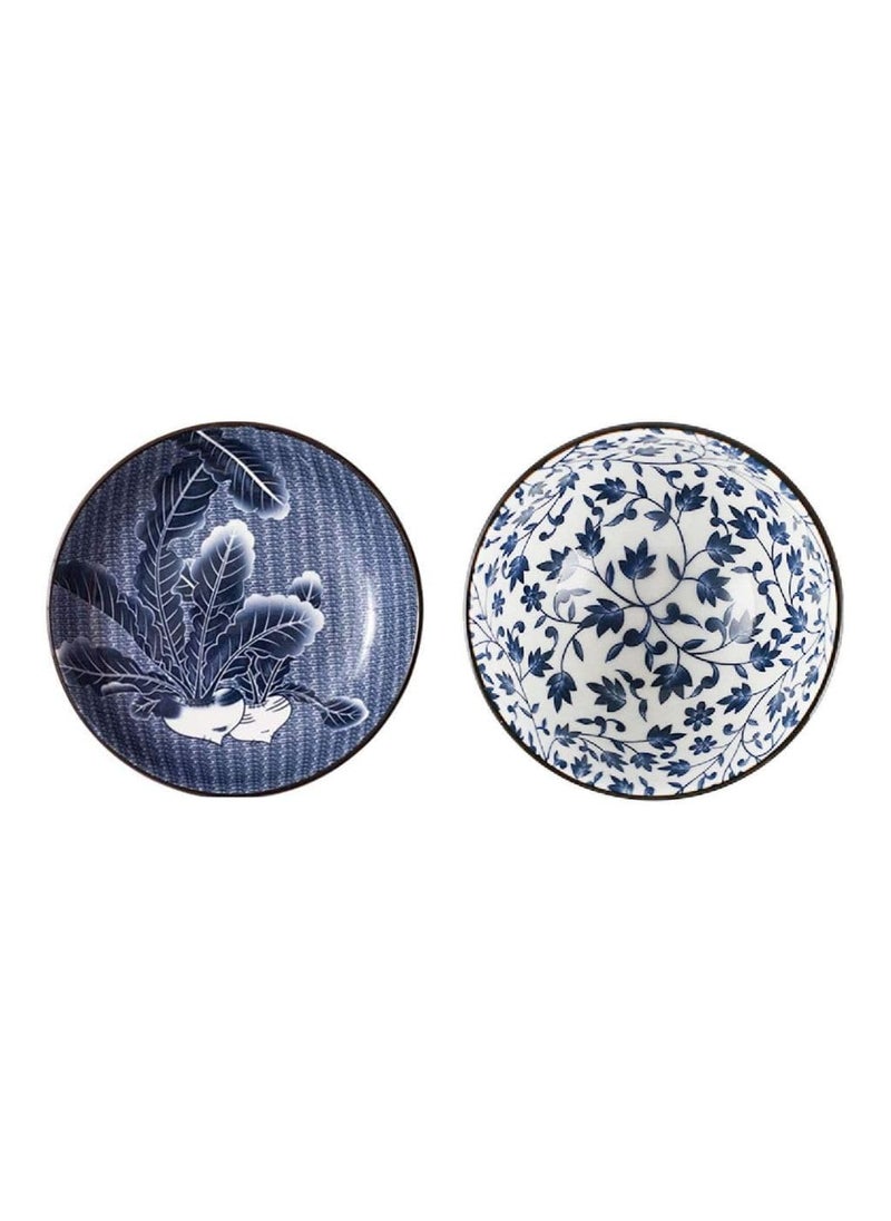 FS COOL Ceramic Soup Bowls Noodle Bowl Porcelain Bowl Salad Bowls Cereal Snack BowlsKitchen Bowl Fruit Bowl with Attractive Design Pottery Bowls Yougrt Bowl Pack of 2 Blue and White