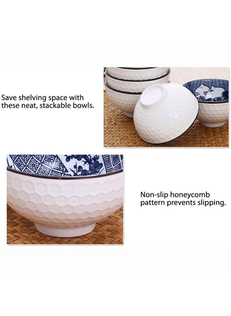 FS COOL Ceramic Soup Bowls Noodle Bowl Porcelain Bowl Salad Bowls Cereal Snack BowlsKitchen Bowl Fruit Bowl with Attractive Design Pottery Bowls Yougrt Bowl Pack of 2 Blue and White