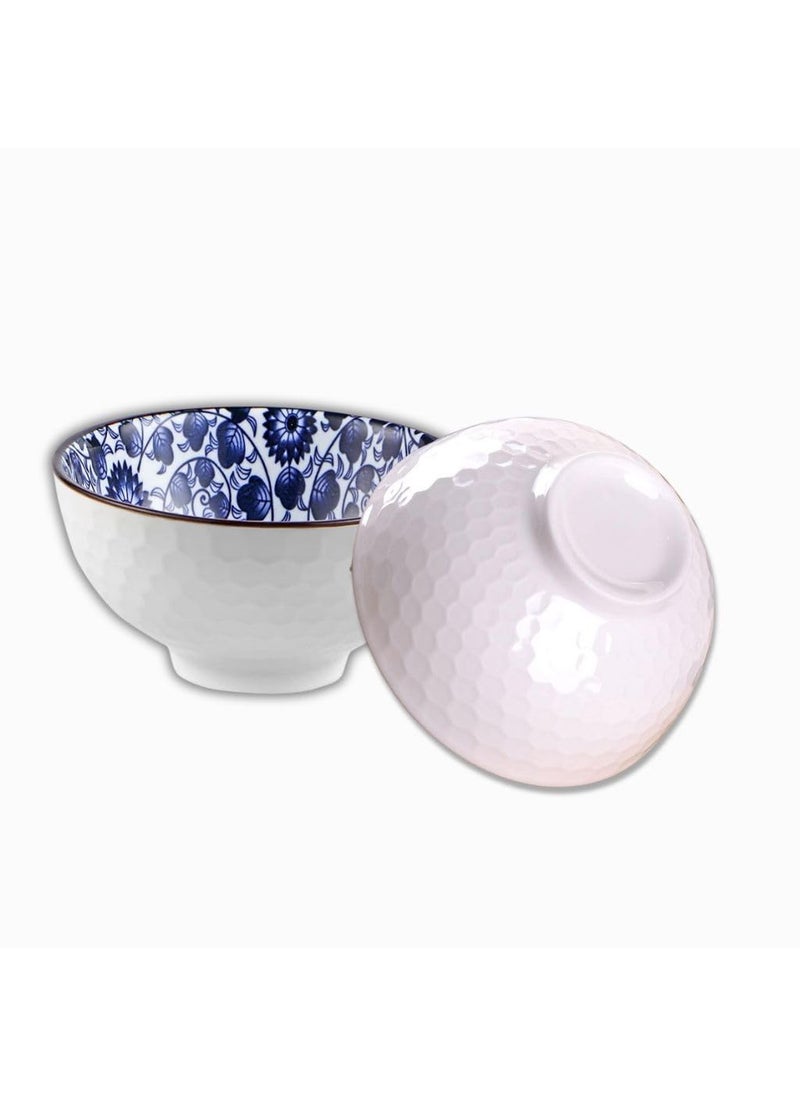 FS COOL Ceramic Soup Bowls Noodle Bowl Porcelain Bowl Salad Bowls Cereal Snack BowlsKitchen Bowl Fruit Bowl with Attractive Design Pottery Bowls Yougrt Bowl Pack of 2 Blue and White
