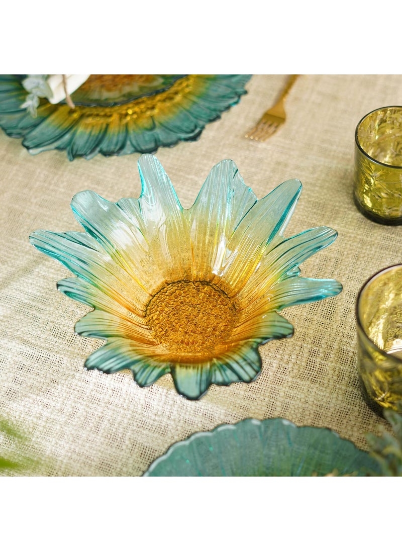 Pure Home Living Set of 2 Blue and Yellow Ombre Gerbera Shaped Serving Bowls Medium