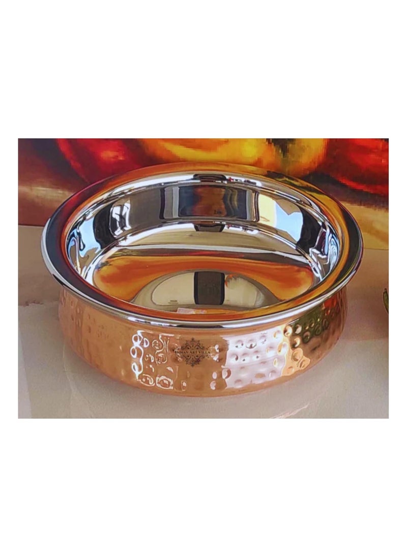 Indian Art Villa Steel Copper Serving Handi Bowl Serveware Tableware Home Restaurant 750 ML