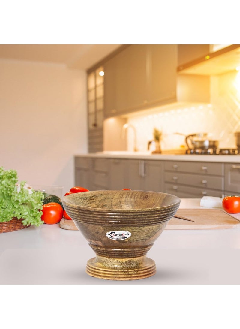 CARTADEN Small Bowls 6 Inch Mango Wood Salad Bowl Wooden Serving Bowl for Salad Soup Noodle and Nuts Snacks Popcorn Food Containers More Set of 2