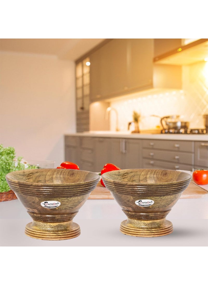 CARTADEN Small Bowls 6 Inch Mango Wood Salad Bowl Wooden Serving Bowl for Salad Soup Noodle and Nuts Snacks Popcorn Food Containers More Set of 2