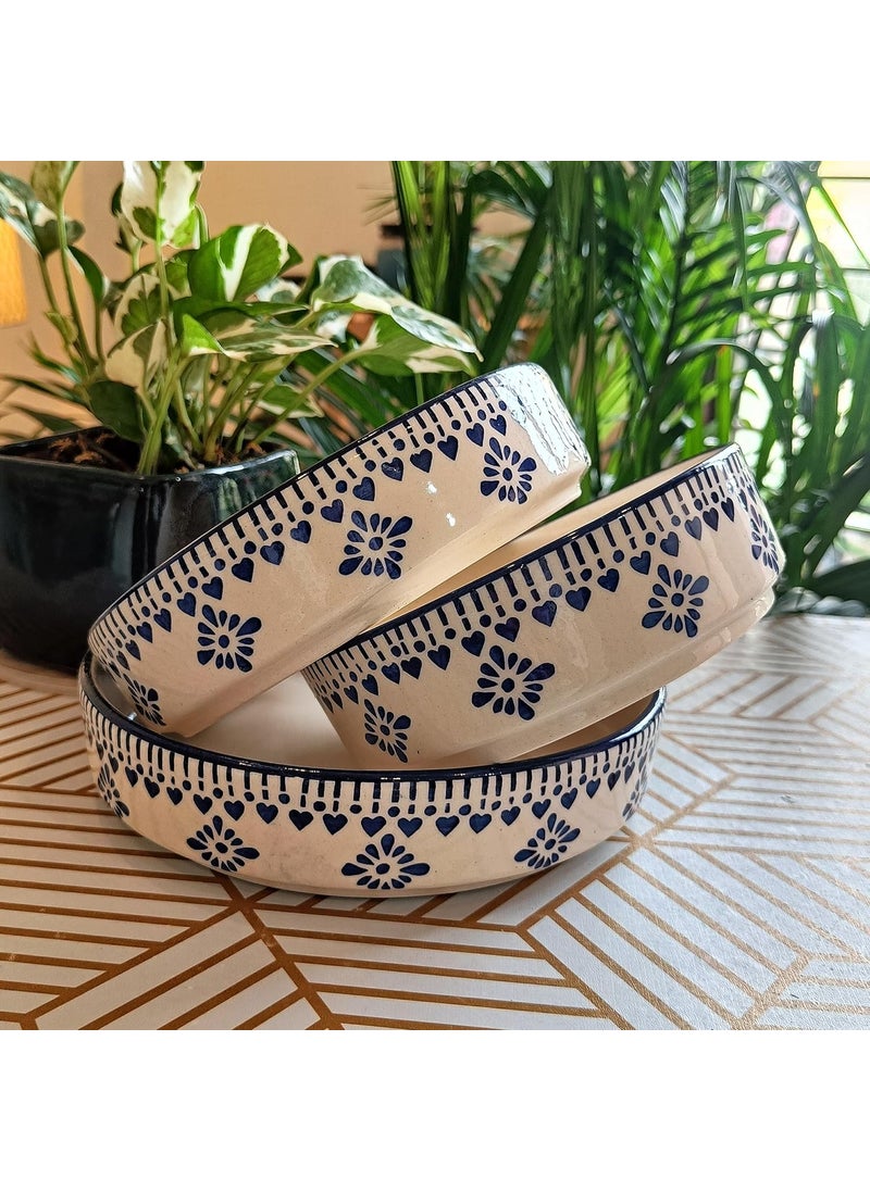 Niyara Stoneware Handmade Ceramic Stylish Premium Serving BowlsSalad Tray Microwave Dishwasher Safe Salad Chivalry 300 Ml