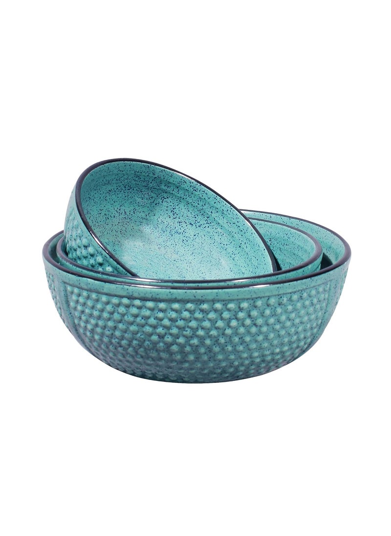 Miah Decor MDCF27 Ergonomic Crafted Nestled Serving Bowls 3 Sizes Pristine Blue Color
