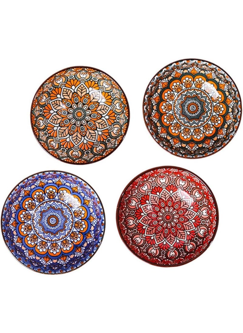 FS COOL Cereal Bowls Ceramic Soup Bowl Porcelain Oatmeal Serving Bowls Set for Pasta Salad Bohemia Style Microwave Dishwasher Safe Set of 4