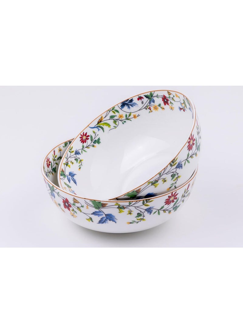 GOLDEN QUEENS Handcrafted Floral Ceramic Serving Bowls 2 Pcs Set Microwave Safe for Daily Meals Hosting 7 inch 8 inch Wide Summer Floral Bowls