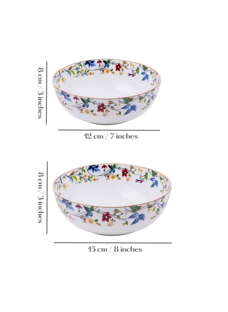 GOLDEN QUEENS Handcrafted Floral Ceramic Serving Bowls 2 Pcs Set Microwave Safe for Daily Meals Hosting 7 inch 8 inch Wide Summer Floral Bowls