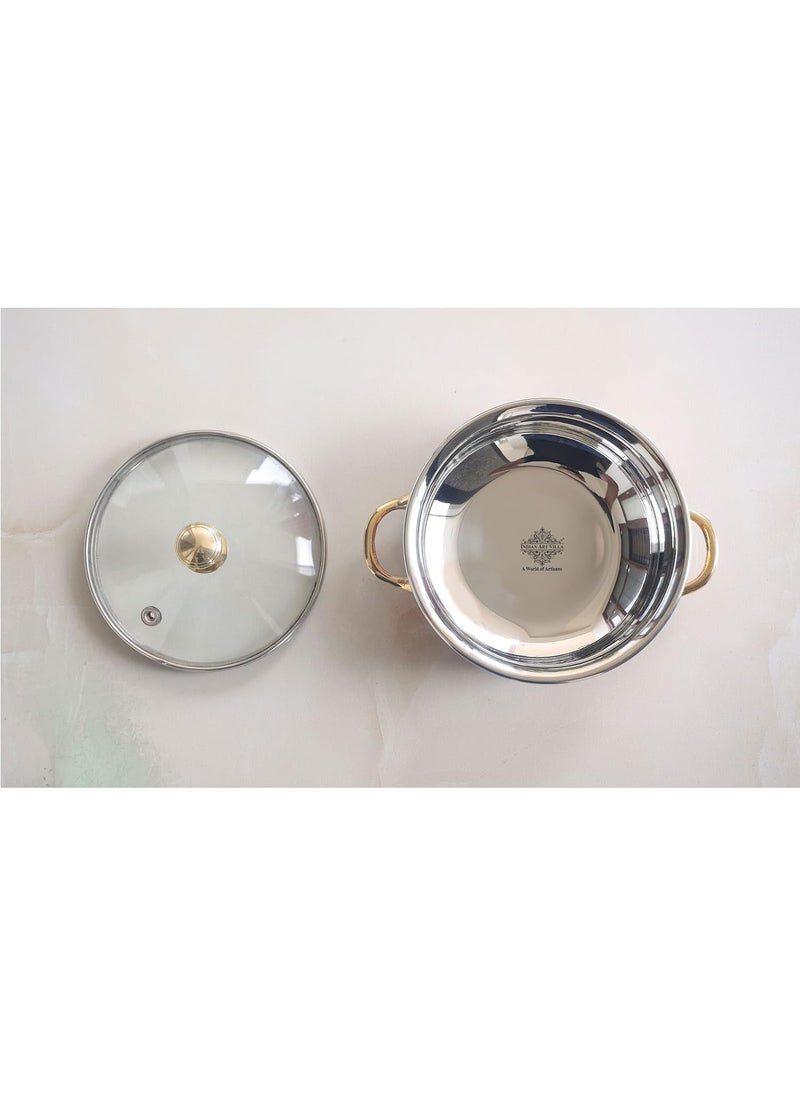 Steel Copper Handi Bowl with Glass Lid for Serving Dishes Tableware Kitchenware for Home and Restaurant 500 ML