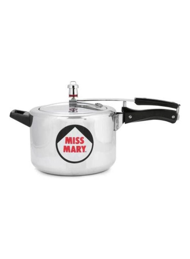 5 Liters Miss Mary Aluminium Pressure Cooker, Inner Lid,Silver Silver/Black