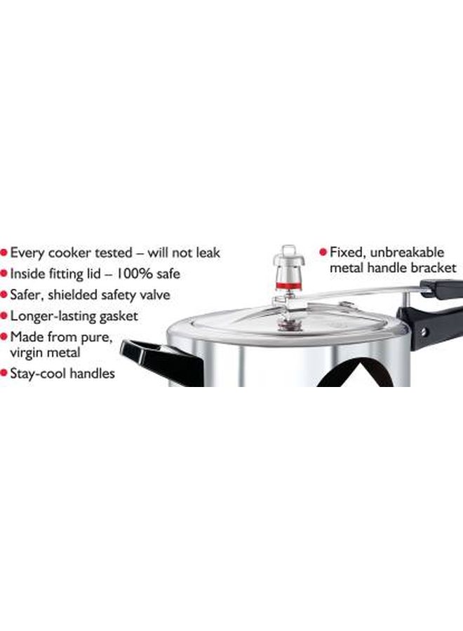 5 Liters Miss Mary Aluminium Pressure Cooker, Inner Lid,Silver Silver/Black