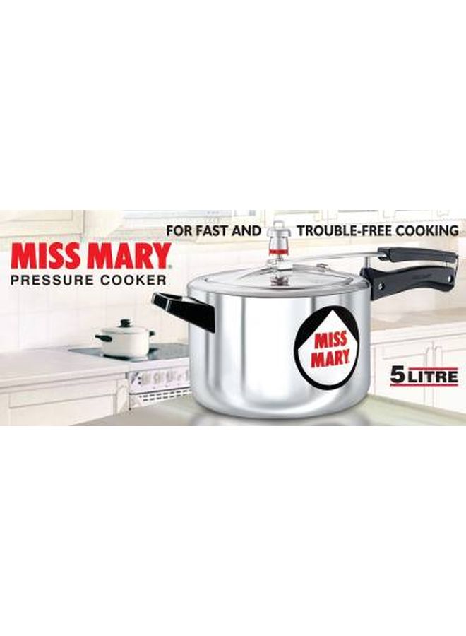 5 Liters Miss Mary Aluminium Pressure Cooker, Inner Lid,Silver Silver/Black