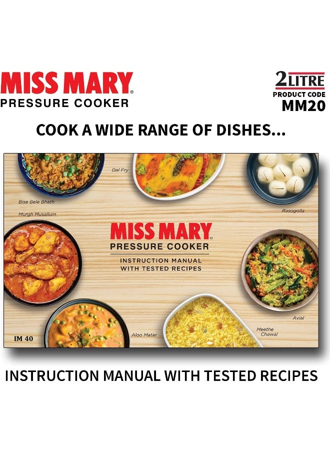 2 Liters Miss Mary Aluminium Pressure Cooker With Inner Lid,Silver