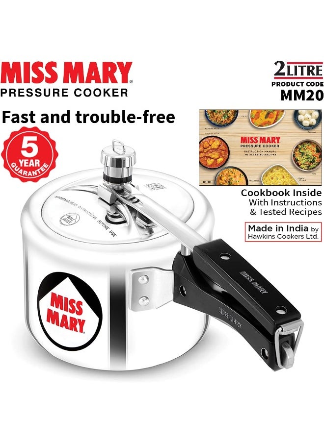 2 Liters Miss Mary Aluminium Pressure Cooker With Inner Lid,Silver