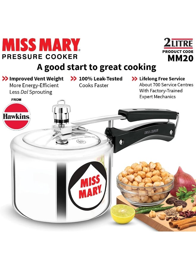 2 Liters Miss Mary Aluminium Pressure Cooker With Inner Lid,Silver