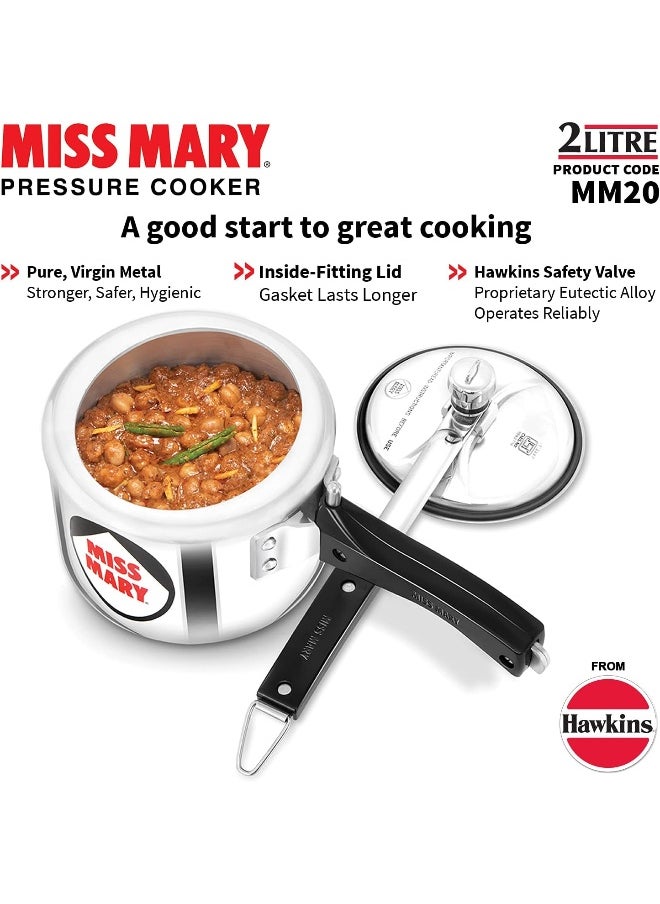 2 Liters Miss Mary Aluminium Pressure Cooker With Inner Lid,Silver