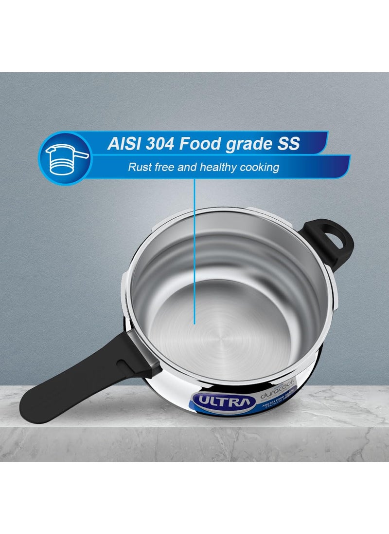 Ultra Duracook Handi Pressure Cooker 65 Litre AISI 304 Food Grade Stainless Steel Cooker 10 Years Warranty Injection Moulded Handles Induction Compatible Keeps Food Warm for up to 2 Hours