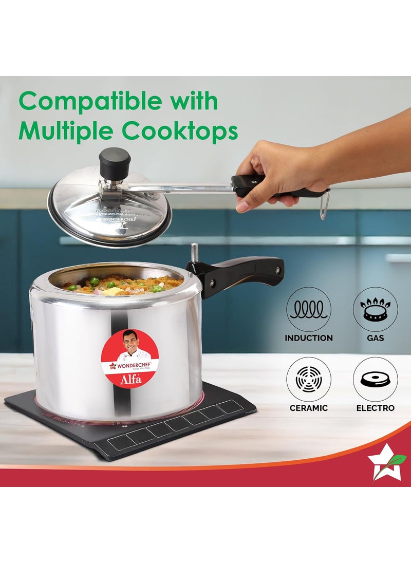 Wonderchef Alfa Aluminium Inner Lid Pressure Cooker 3 Litre Sauting Steaming Frying Boiling Pressure Cooking Induction and Gas Cooktops Friendly BIS Approved Cool Touch Handles