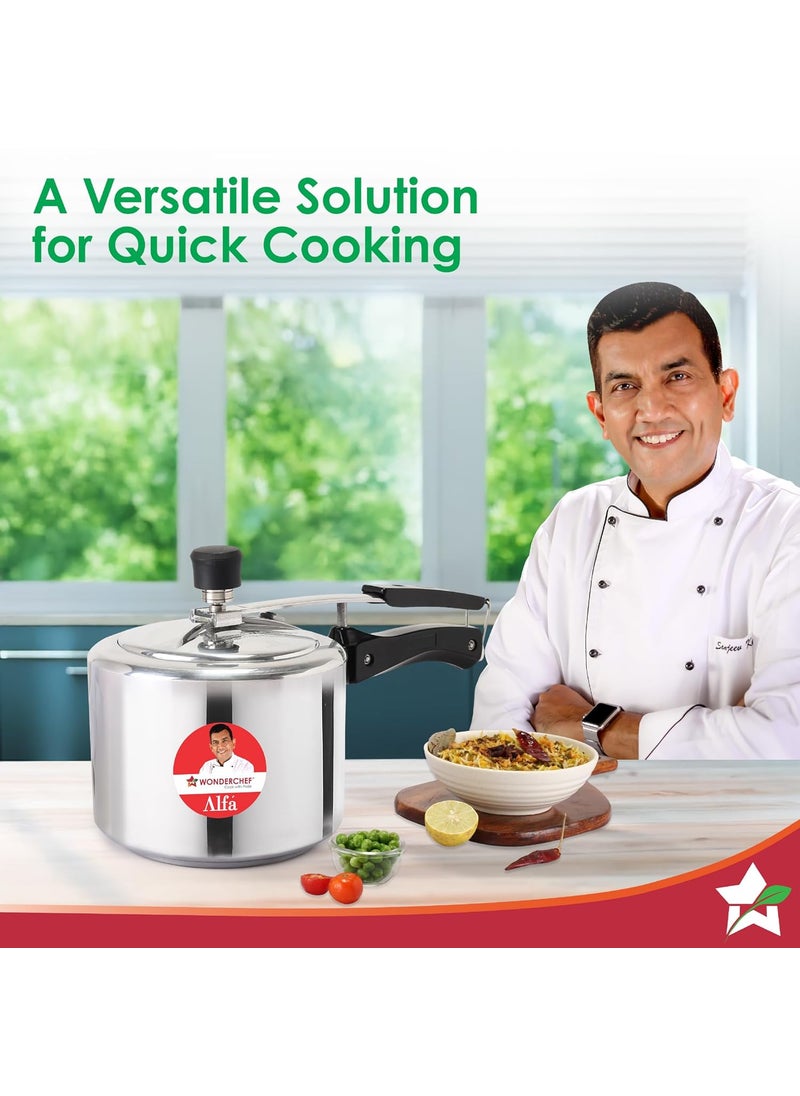 Wonderchef Alfa Aluminium Inner Lid Pressure Cooker 3 Litre Sauting Steaming Frying Boiling Pressure Cooking Induction and Gas Cooktops Friendly BIS Approved Cool Touch Handles