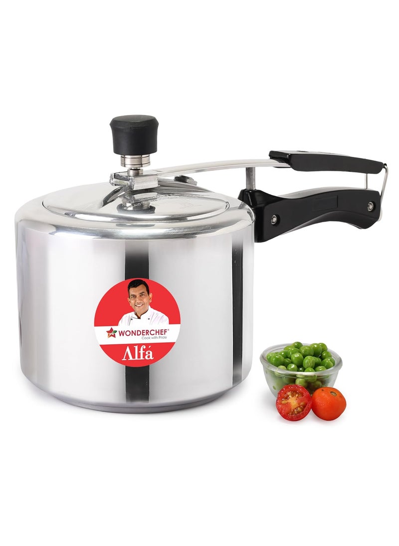 Wonderchef Alfa Aluminium Inner Lid Pressure Cooker 3 Litre Sauting Steaming Frying Boiling Pressure Cooking Induction and Gas Cooktops Friendly BIS Approved Cool Touch Handles