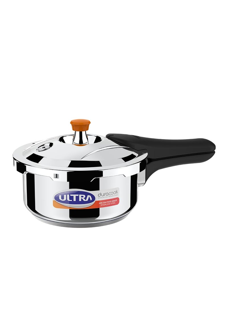 ULTRA Duracook 2L StainlessSteel Outer LidAISI 304 Food Grade SS Pressure Cooker 2 LitreFroth Collectorspillage ControlInductioncooktop CompatibleInjection Moulded Bakelite HandlesISI
