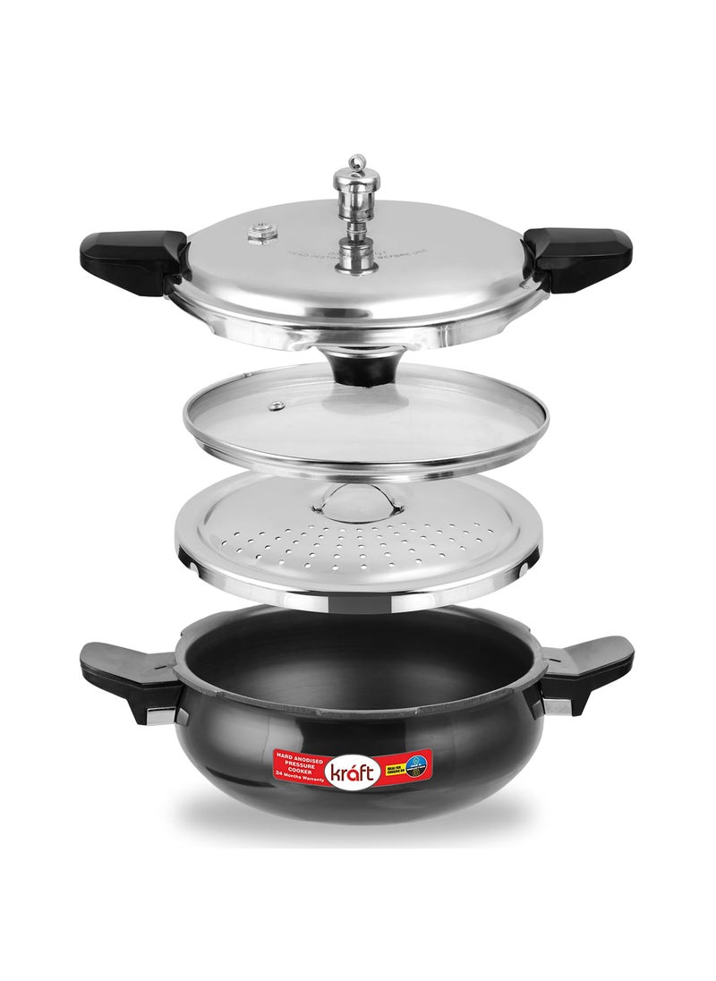 Kraft Magic All In one Smart Aluminium Pressure Cooker with Outer Lid 35 Litres 3 in 1 Hard Anodised Handi Super CookerInduction BaseISI Certified 2 Year Warranty