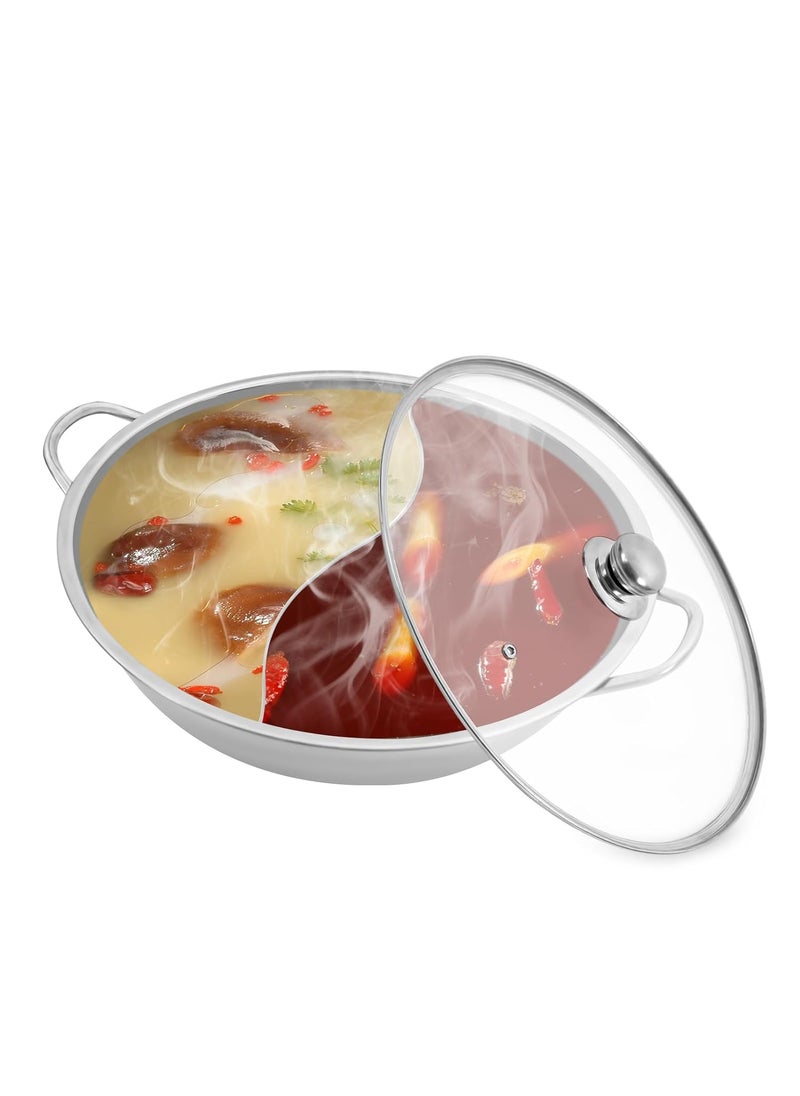 Delavala Hot Pot30 cm Thick Stainless Steel Hot PotHousehold Easy Clean NonStick Soup Pot65L Large Capacity Kitchen Cooking Toolwith Glass Lid