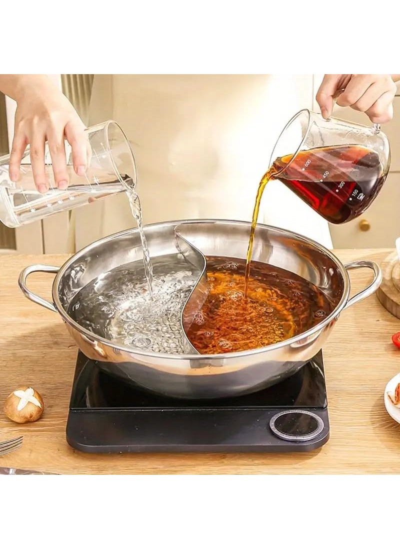 304 Stainless Steel Hot Pot with Divider Pot with Glass Lid Food Grade Steel Hot Pot with Divider and Glass Lid Perfect for Shabu Shabu MultiPurpose Steel Cooking Pot