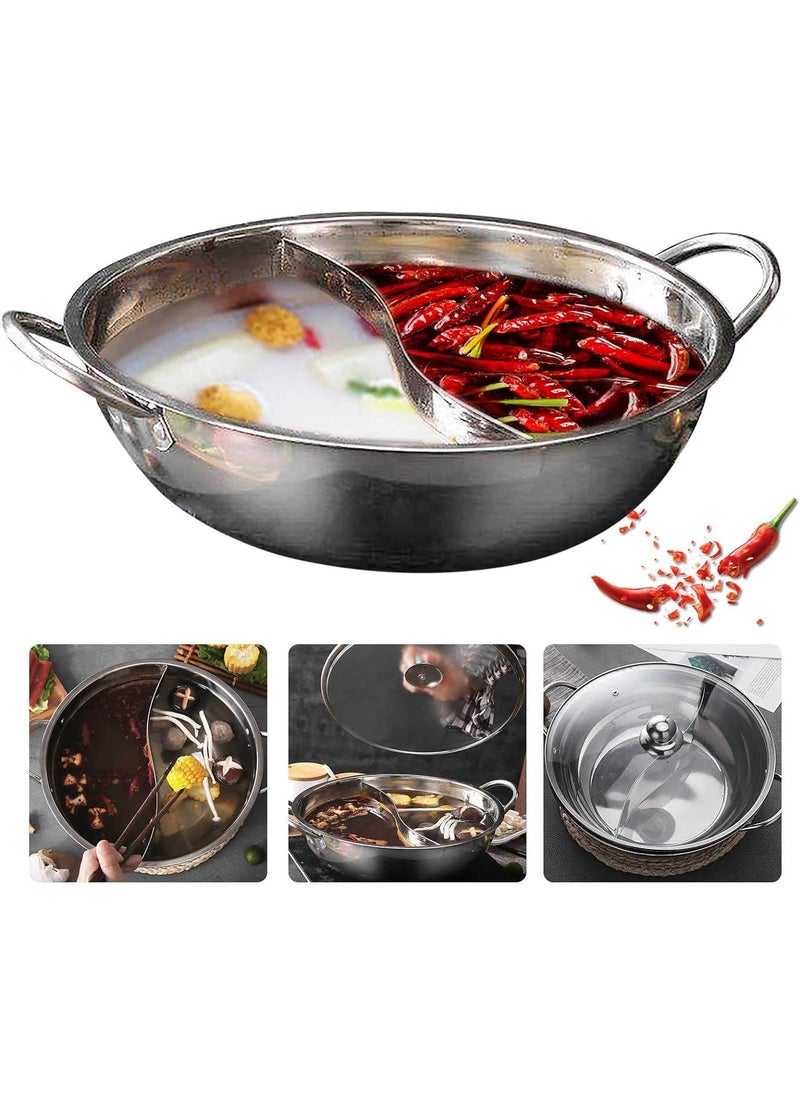 Delavala Stainless Steel Shabu Shabu Hot Pot with Divider for Induction Cooktop Gas Stove 30cm with Cover Partition Pot Cooking PotBig Soup PotTwoFlavor Design S Grid Mandarin Duck Pot