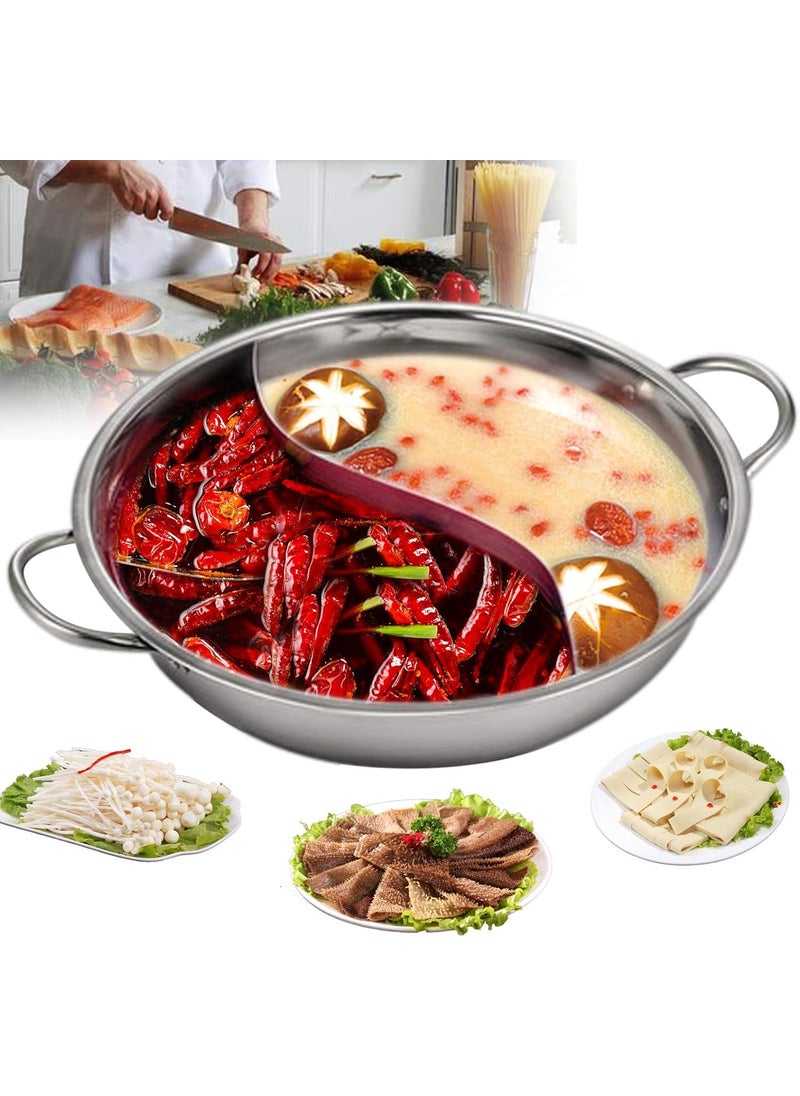 Delavala Stainless Steel Shabu Shabu Hot Pot with Divider for Induction Cooktop Gas Stove 30cm with Cover Partition Pot Cooking PotBig Soup PotTwoFlavor Design S Grid Mandarin Duck Pot