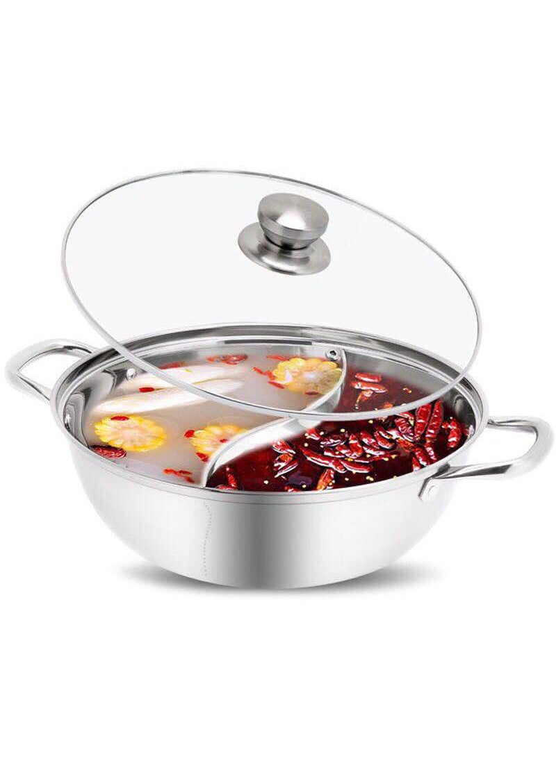 Food Grade Stainless Steel Shabu Shabu Hot Pot with DividerLid for Induction Cooktop Gas Stove Dual Sided Soup Cookware