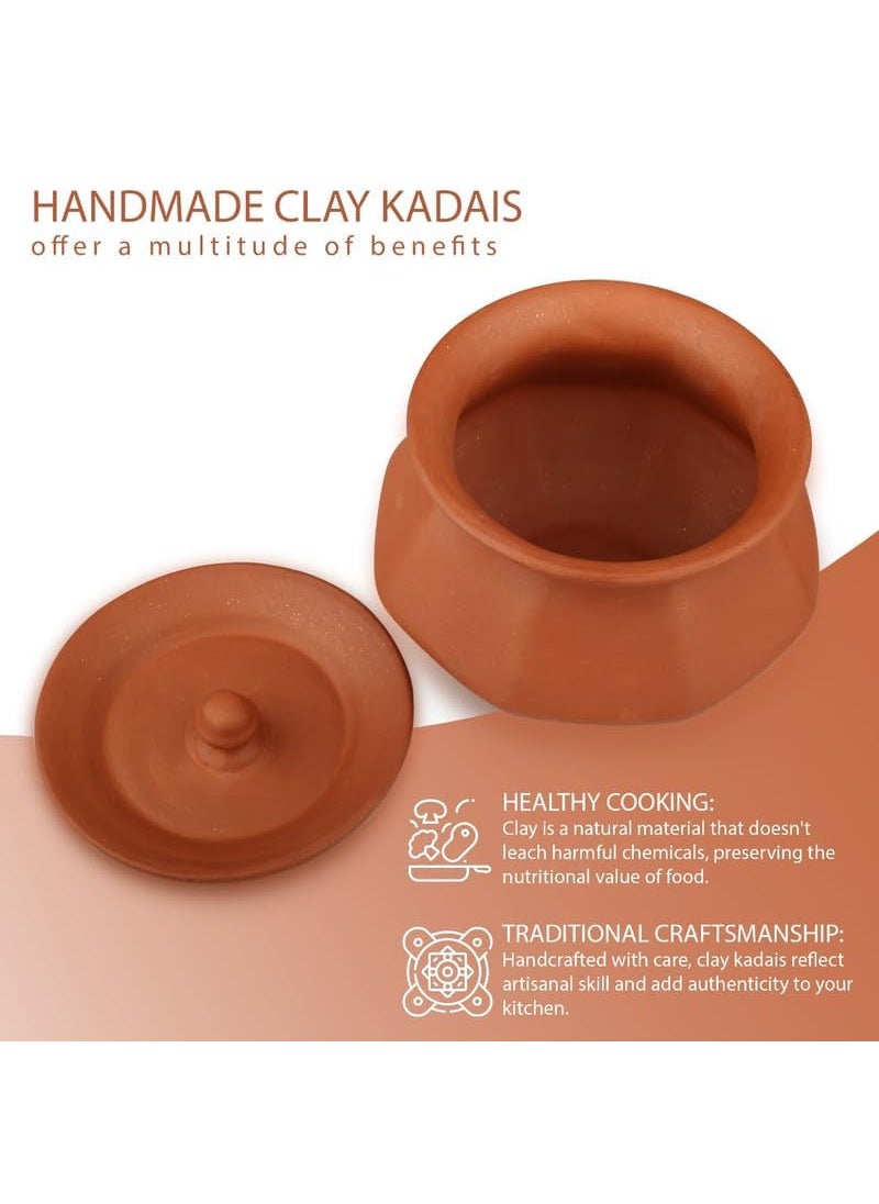 Stylish Clay Curd Pot Hand Craft Clay Pot with Lid for Cooking Biryani Handi Lightweight Durable Mitti Handi Clay Dahi Handi for Kitchen Clay Curd Pot Brown Colour Phal Handi Set of 3