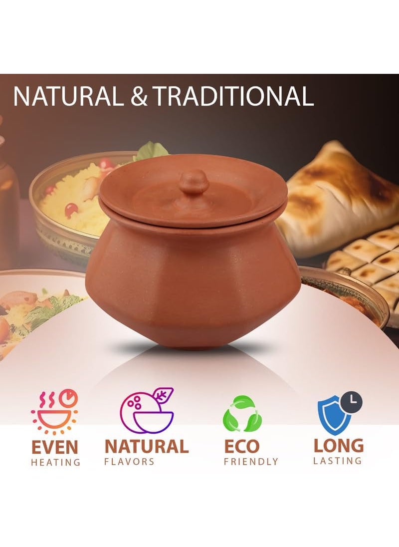 Stylish Clay Curd Pot Hand Craft Clay Pot with Lid for Cooking Biryani Handi Lightweight Durable Mitti Handi Clay Dahi Handi for Kitchen Clay Curd Pot Brown Colour Phal Handi Set of 3