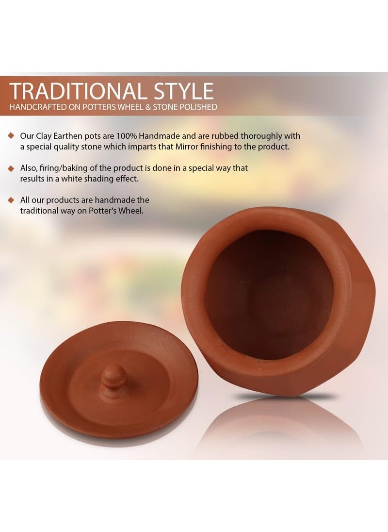 Stylish Clay Curd Pot Hand Craft Clay Pot with Lid for Cooking Biryani Handi Lightweight Durable Mitti Handi Clay Dahi Handi for Kitchen Clay Curd Pot Brown Colour Phal Handi Set of 3