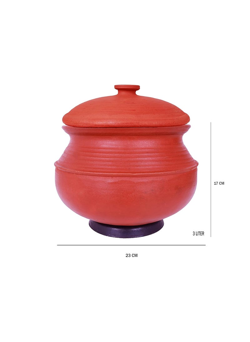 4U Crafts India Online Unglazed Clay HandiEarthen Pot for Cooking with LidRed 3 Liter