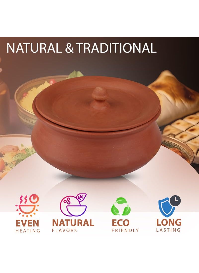 BHANVI Authentic Brown Terracotta Clay Curd Pot with Lid Handcrafted Earthenware for Traditional Cooking and Storage D3 400 ML