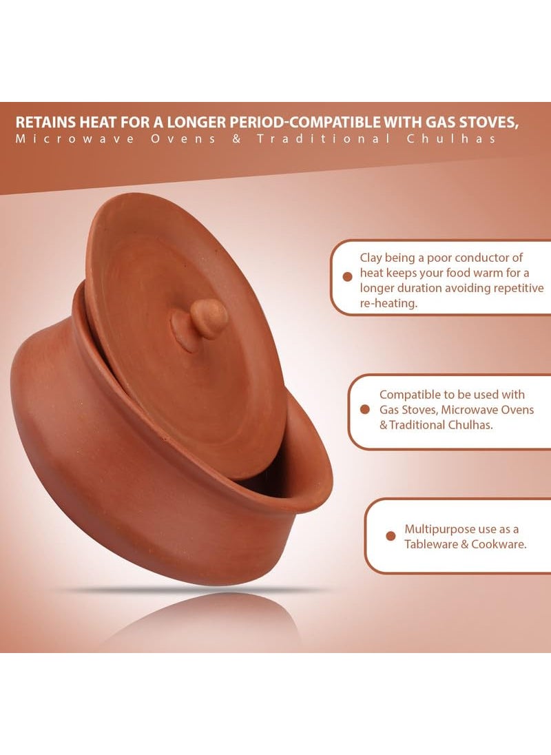 BHANVI Authentic Brown Terracotta Clay Curd Pot with Lid Handcrafted Earthenware for Traditional Cooking and Storage D3 400 ML