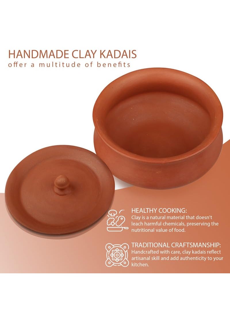 BHANVI Authentic Brown Terracotta Clay Curd Pot with Lid Handcrafted Earthenware for Traditional Cooking and Storage D3 400 ML