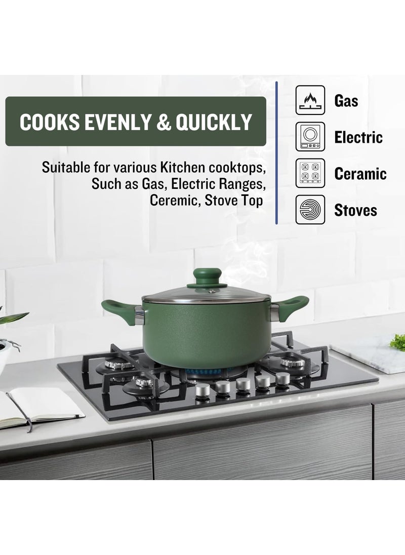 Get Plumm Granite Cooking Pot with Lid Induction Base Sauce Pan Ceramic Non Stick Handi Stew Pot Biriyani Pot Rice Pot Gas Induction Compatible 24cm5LGreen 1 Year Warranty