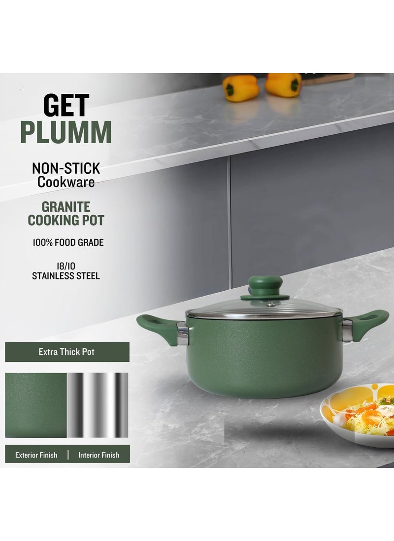 Get Plumm Granite Cooking Pot with Lid Induction Base Sauce Pan Ceramic Non Stick Handi Stew Pot Biriyani Pot Rice Pot Gas Induction Compatible 24cm5LGreen 1 Year Warranty