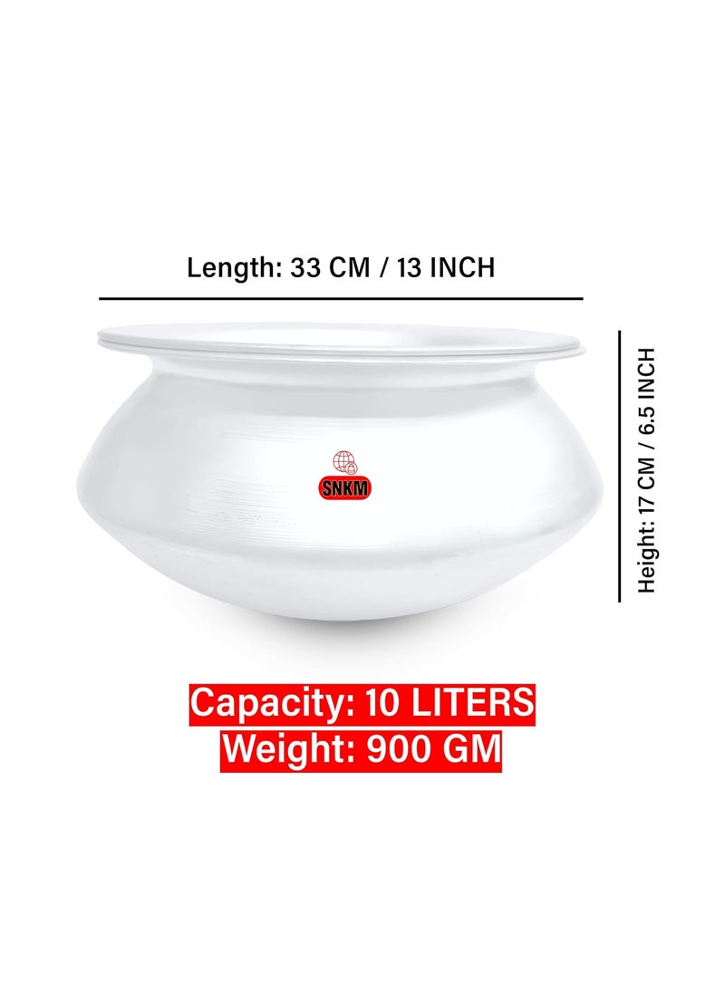 SNKM Aluminium Handi with Lid for Cooking 30 cm 1175 Inch Kitchen Cooking Pot for Rice Curry Biryani Pulao Dal Tadka Recipes 13 No Medium Size 10Liter Silver Pack of 1