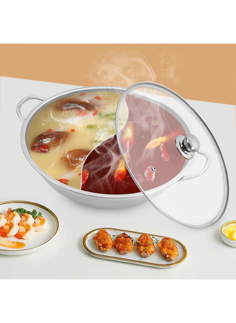 Delavala Chinese Hot Pot Two Rooms Shabushabu Stainless Steel Pot Deep Pot fit for 45 People Used with Induction CookerGas FurnaceElectric FurnaceCeramic Hob Silver32cm