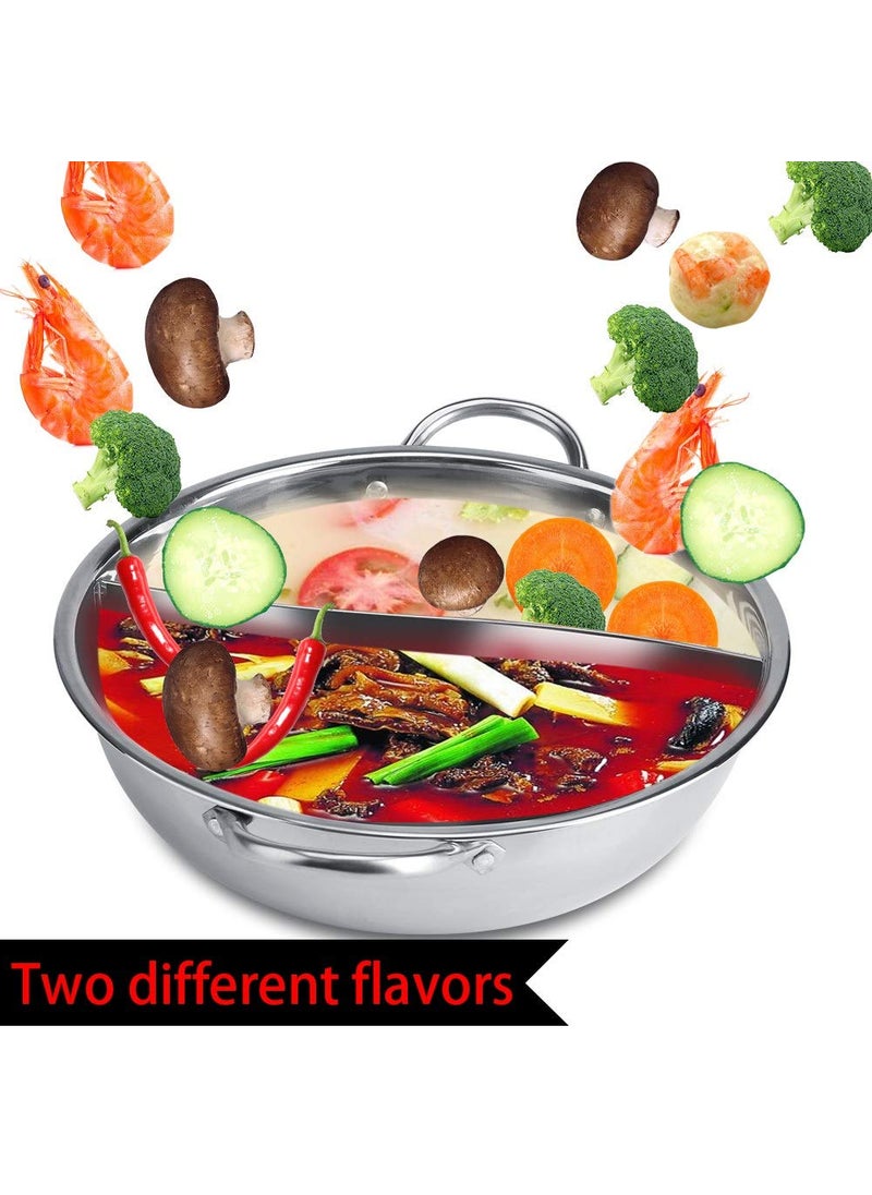 Delavala Chinese Hot Pot Two Rooms Shabushabu Stainless Steel Pot Deep Pot fit for 45 People Used with Induction CookerGas FurnaceElectric FurnaceCeramic Hob Silver32cm