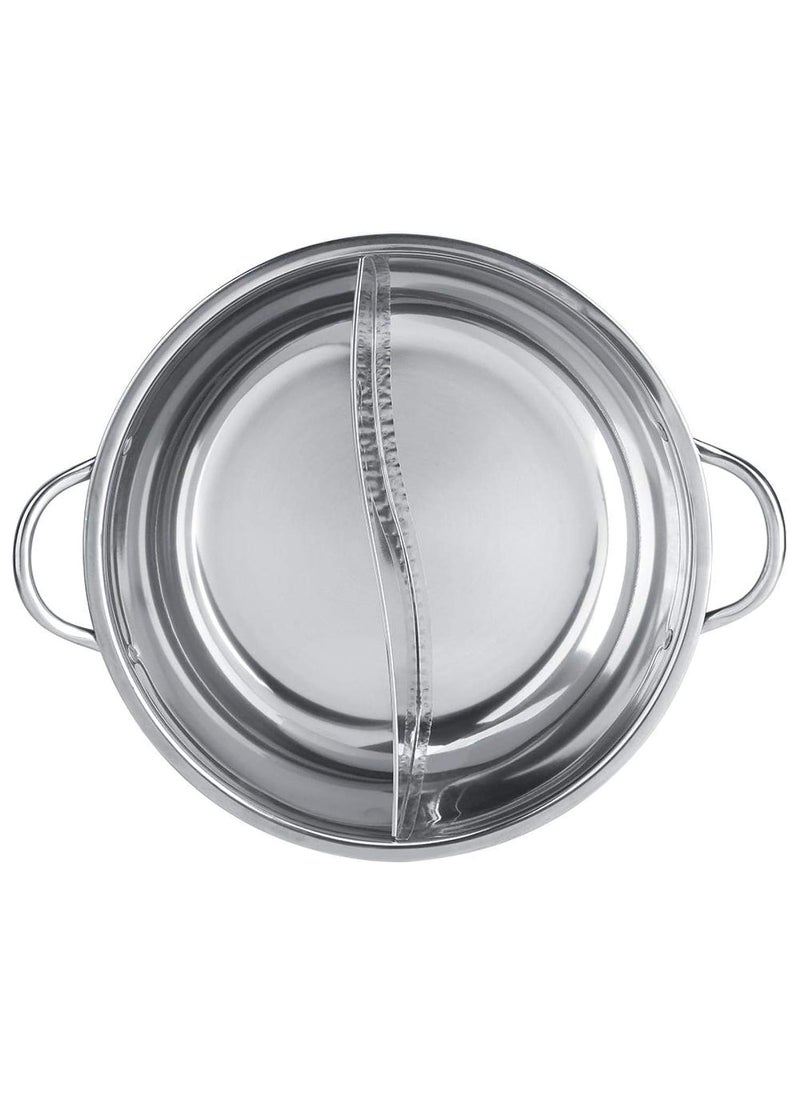 Delavala Chinese Hot Pot Two Rooms Shabushabu Stainless Steel Pot Deep Pot fit for 45 People Used with Induction CookerGas FurnaceElectric FurnaceCeramic Hob Silver32cm