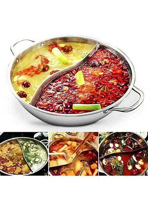 Delavala Hot Pot Stainless Steel Stainless Steel Hot Pot Kitchen Soup Stock Pot Cookware for Induction Cooke F1Y4