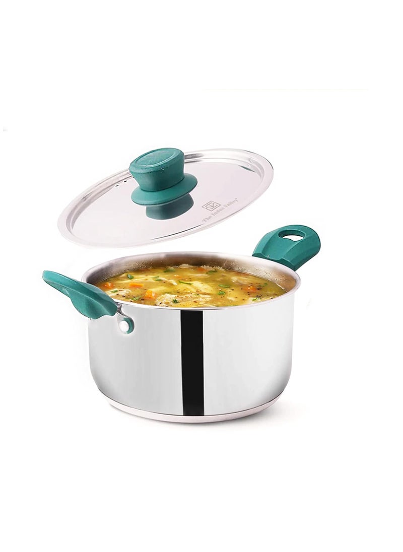 The Indus Valley Stainless Steel Stock PotHandiCookNServe Bowl with Steel Lid 169cm 67 inch 15Ltr 061kg Induction Friendly 3Layer Thick Bottom100 ToxinFree