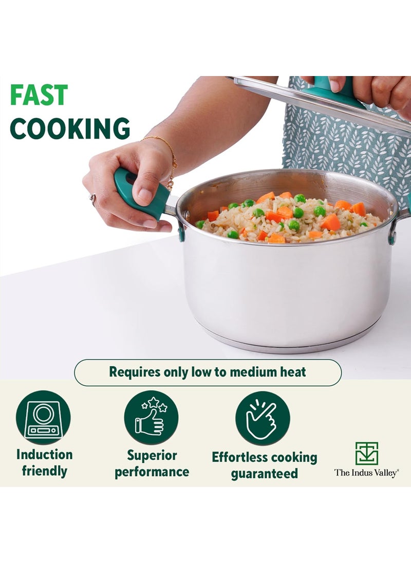 The Indus Valley Stainless Steel Stock PotHandiCookNServe Bowl with Steel Lid 169cm 67 inch 15Ltr 061kg Induction Friendly 3Layer Thick Bottom100 ToxinFree