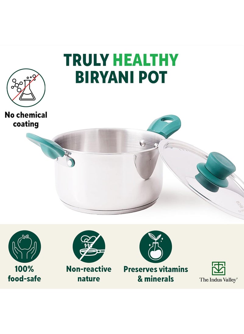 The Indus Valley Stainless Steel Stock PotHandiCookNServe Bowl with Steel Lid 169cm 67 inch 15Ltr 061kg Induction Friendly 3Layer Thick Bottom100 ToxinFree