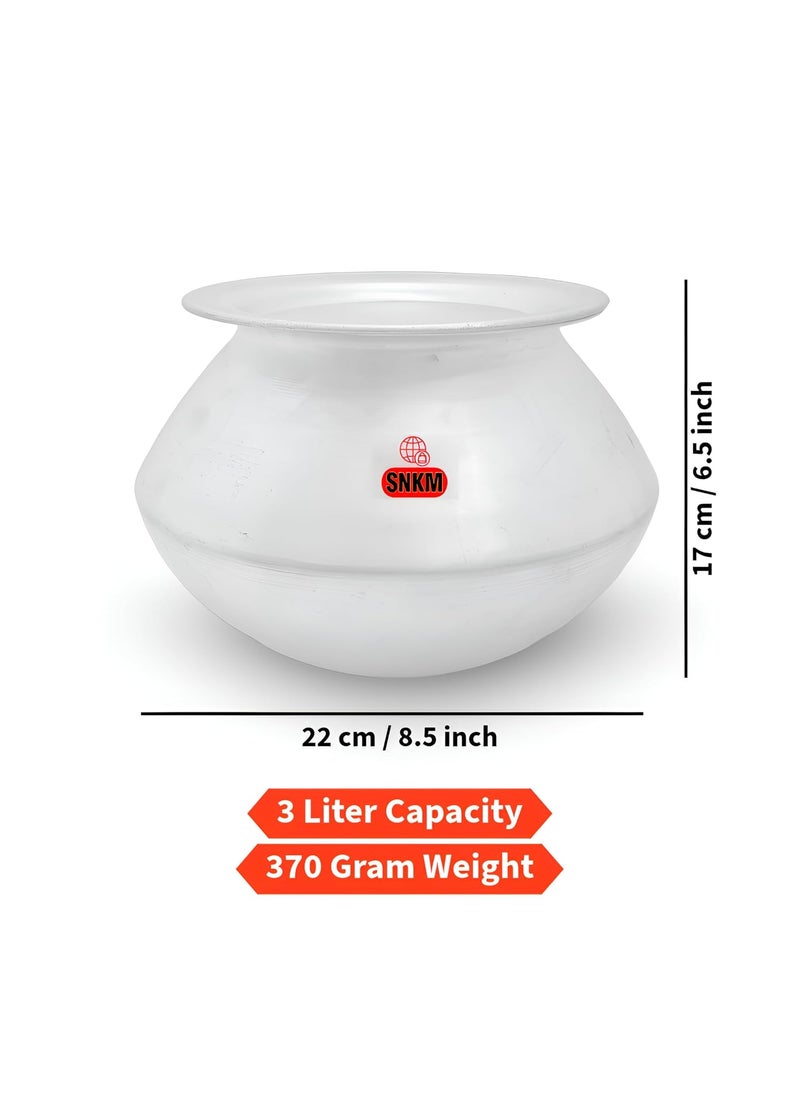 SNKM Aluminium Handi for Cooking 9No with Lid Cook Pot for Kitchen Cook Rice Dal Tadka Other Recipes for 23 People Capacity 3Liters Very Small Size Silver Pack of 1